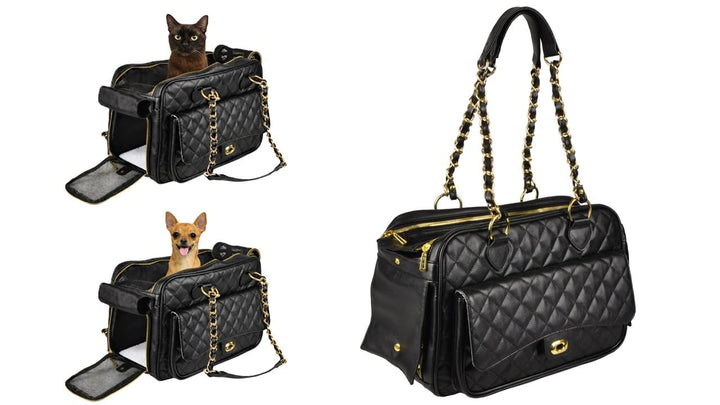 Hundetasche - Tragetasche Gigi Schwarz – 40x22x28cm – Kunstleder – Kissen herausnehmbar – Sicherheit