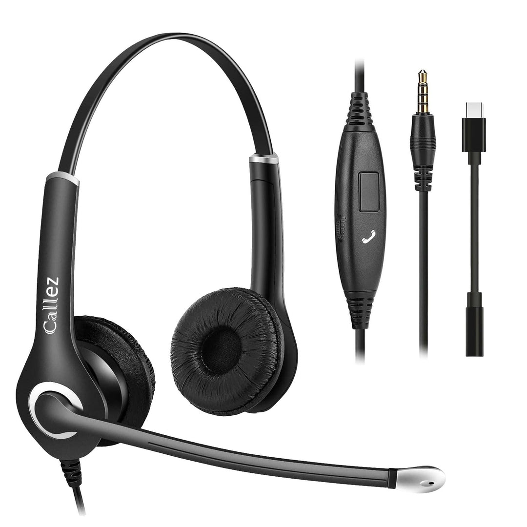 3,5mm Klinke Laptop Headset mit Mikrofon Noise Cancelling, USB-C Headset Handy mit Kabel für iPhone