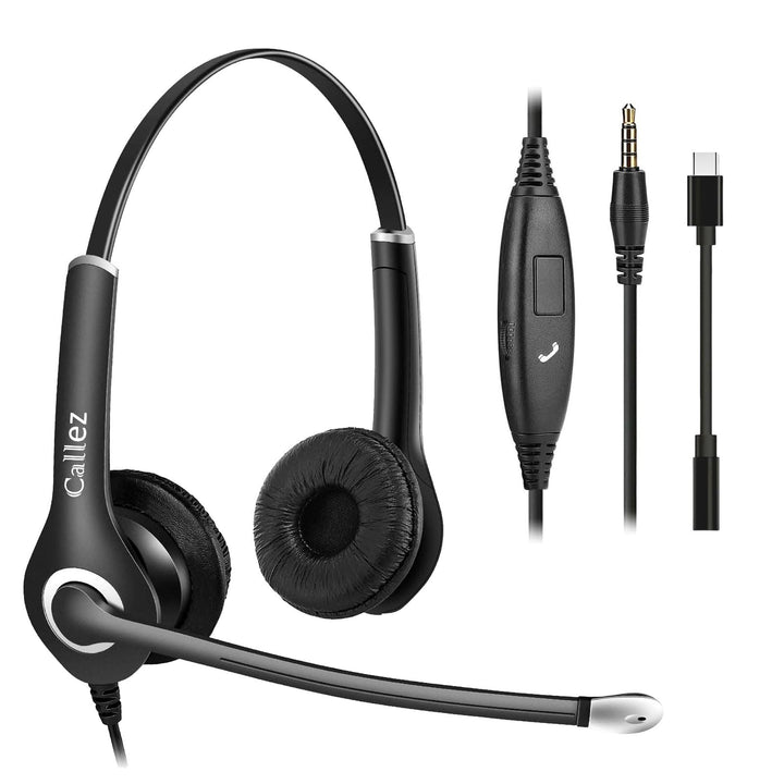 3,5mm Klinke Laptop Headset mit Mikrofon Noise Cancelling, USB-C Headset Handy mit Kabel für iPhone