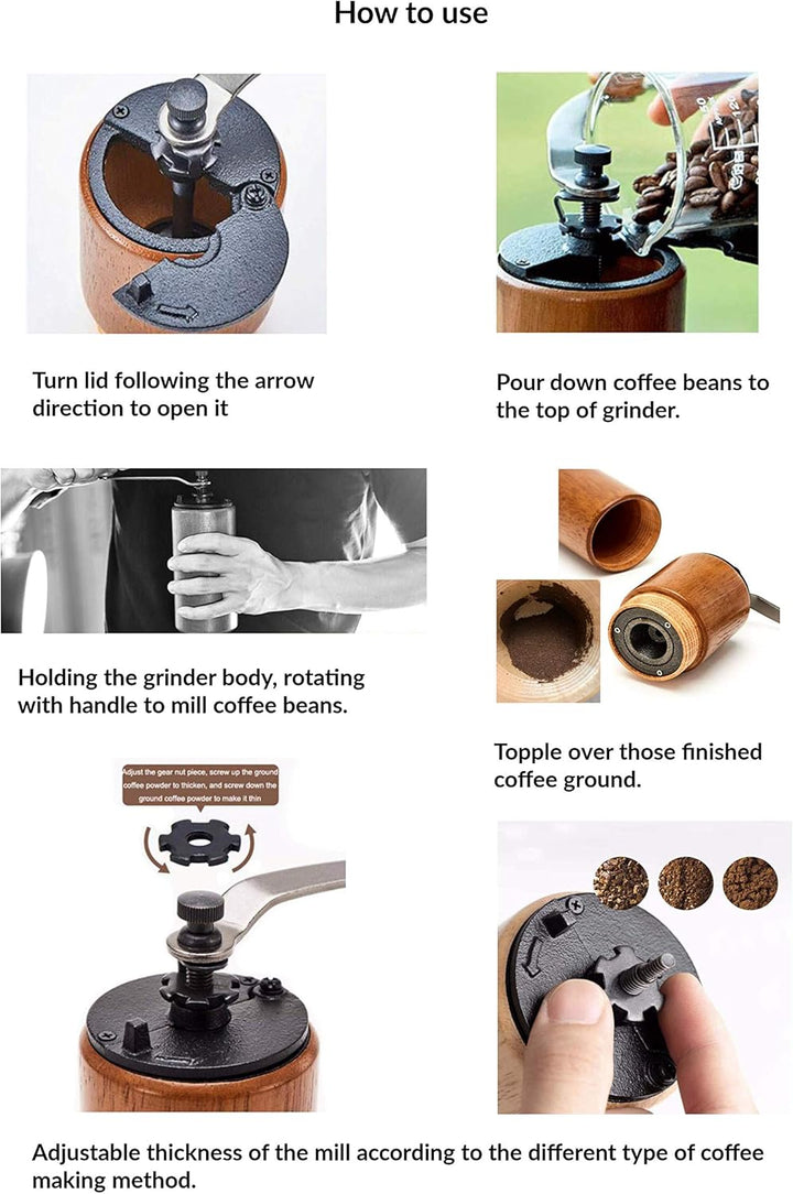 Akirakoki Manuelle Kaffeemühle aus Holz mit Gusseisen-Grat, grosse Kapazität, Handkurbel, tragbar, R