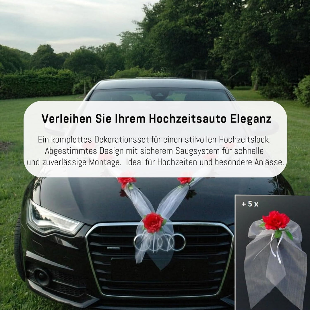 Organza M + Schleife Auto Schmuck Braut Paar Rose Deko Dekoration Autoschmuck Hochzeit Car Auto Wedd