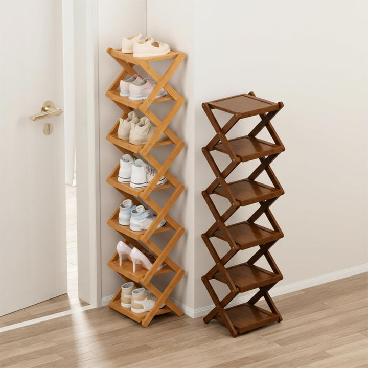 Simcat Bamboo Standing Foldable Shoe Rack, Eco-Friendly – Multiple Layers Available, Widened & Talle