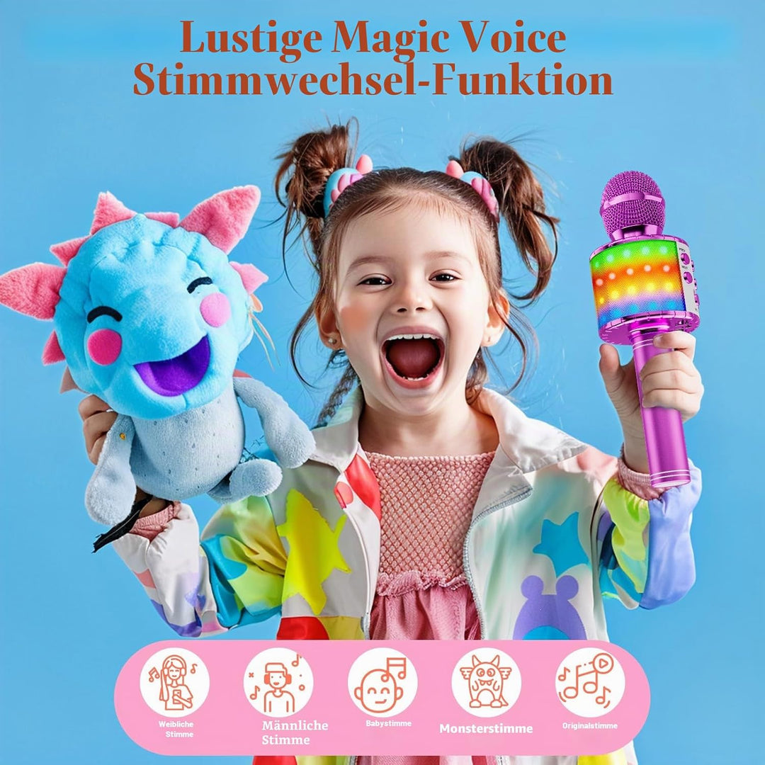 Magic Sing LED Karaoke Mikrofon Kinder, Drahtloses Bluetooth Spielzeug ab 3-12 Jahre Geschenk Mädche