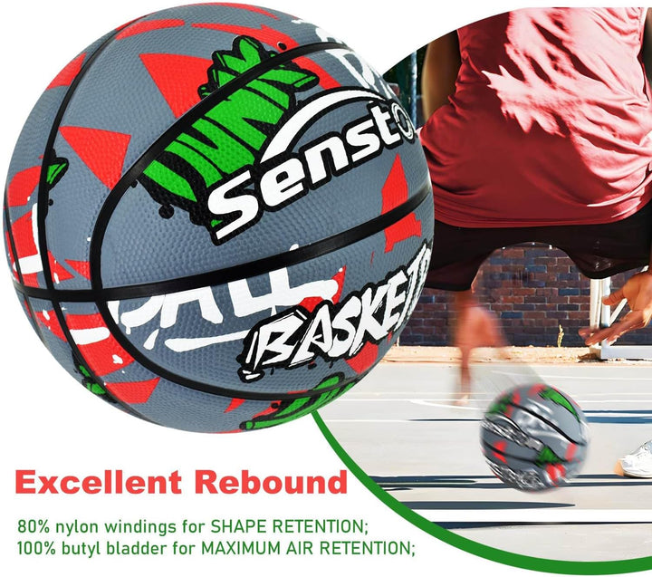 Senston Basketball Grösse 7, Baskettball mit Pumpe, Outdoor Basketbälle, Anti-Rutsch und Hervorragen