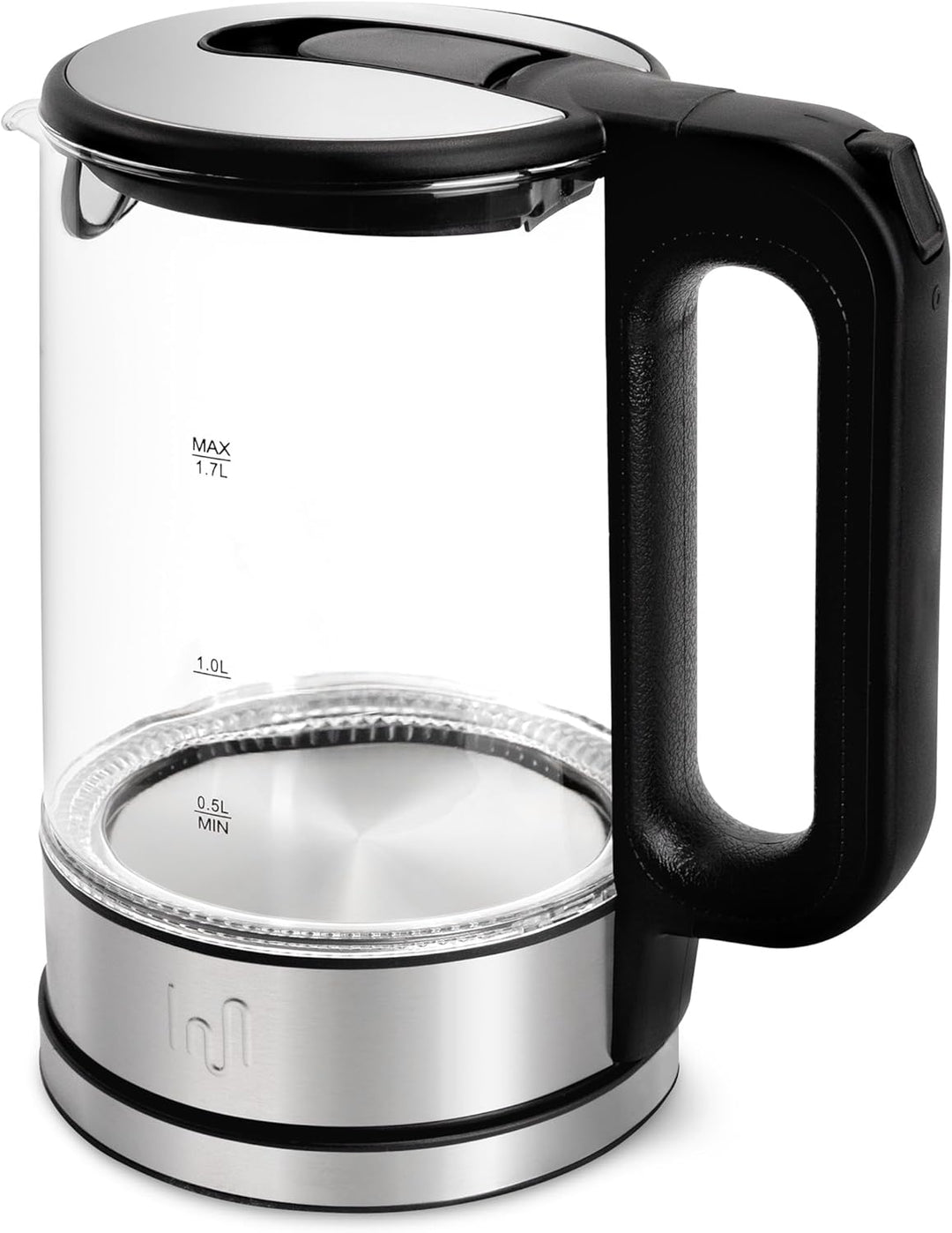Impolio Classic Wasserkocher Glas, Wasserkocher 1,7L, Wasserkocher Edelstahl mit LED Beleuchtung, Wa