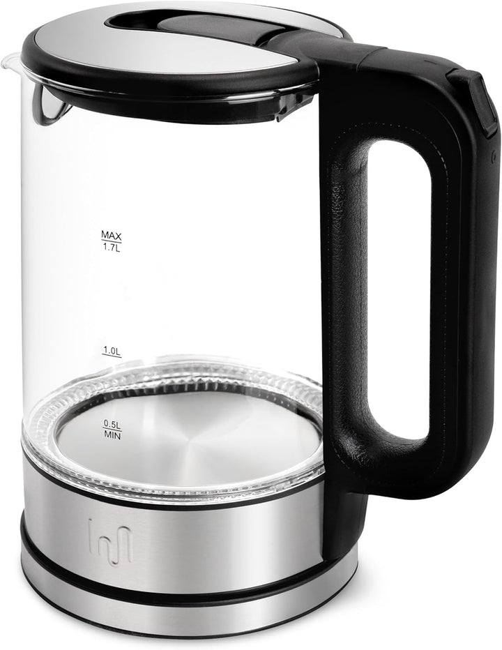 Impolio Classic Wasserkocher Glas, Wasserkocher 1,7L, Wasserkocher Edelstahl mit LED Beleuchtung, Wa