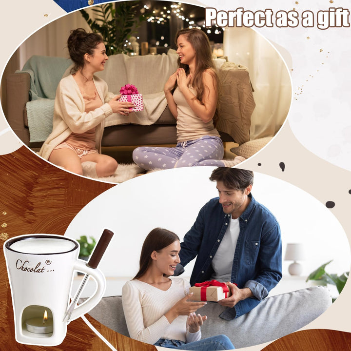 Schokoladen Fondue Becher Set, 130ml Keramik Schokoladenfondue Tasse, Schokoladen-Hot-Pot-Schmelzbec