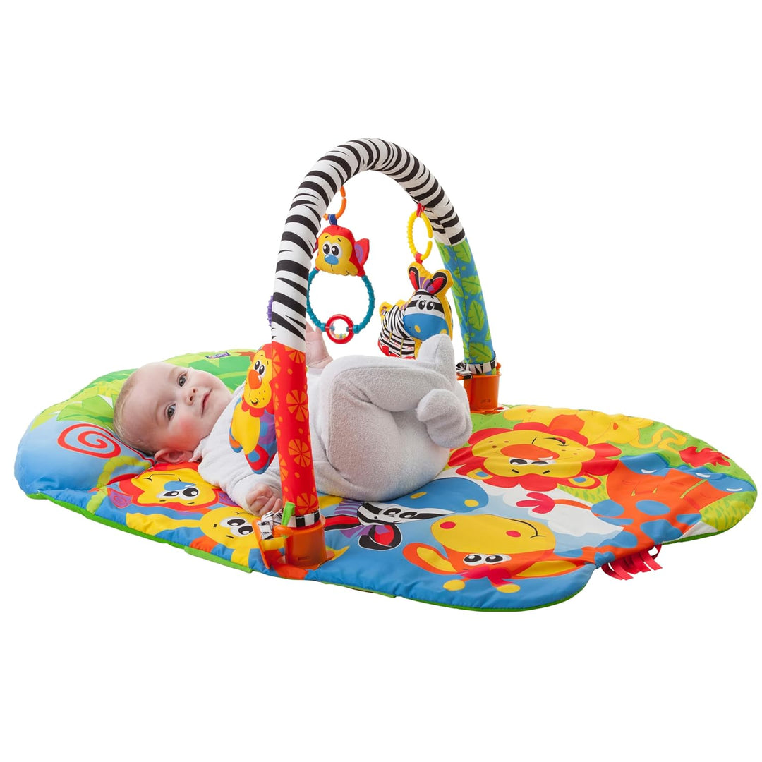 Playgro Krabbeldecke mit Spielbogen, Mit abnehmbarem Spielzeug, Ab 0 Monate, Safari Super Gym, Bunt,