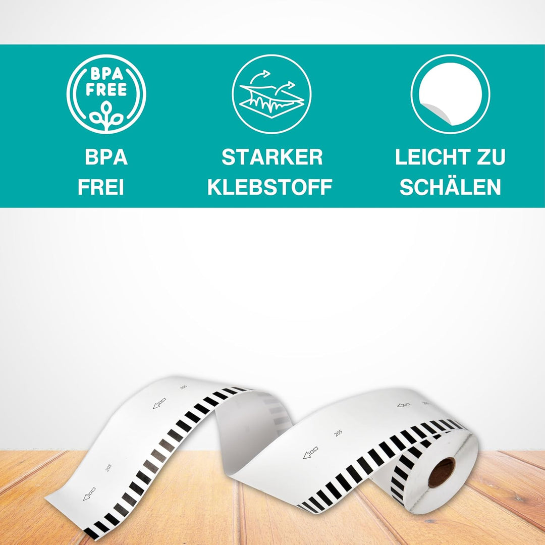 Double Dragon 10 Rollen DK-22205 Endlospapier Etiketten, 62mm x 30,48m, für Brother QL Drucker (QL-8