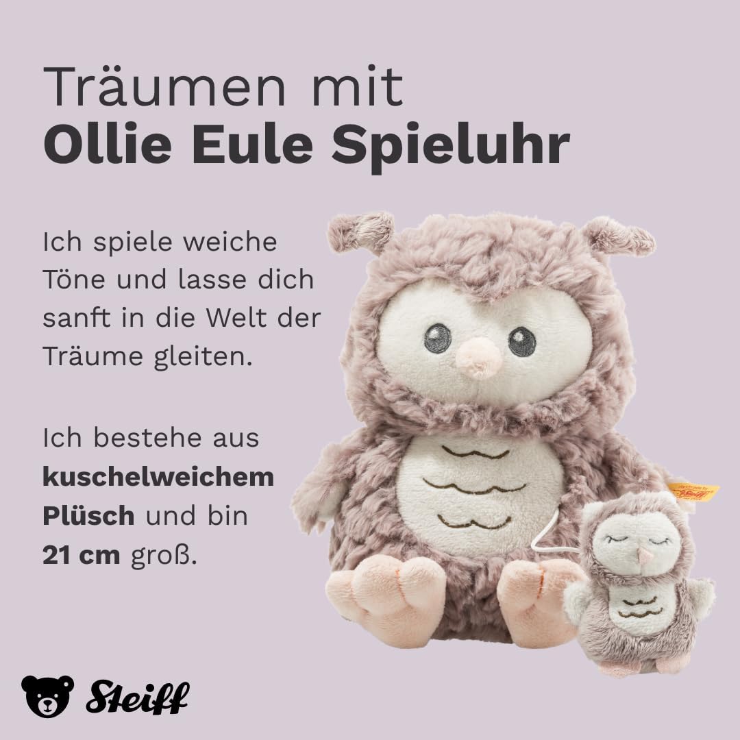Steiff Spieluhr Eule Ollie, Süsses Stofftier, Jungen, Mädchen & Babys ab 0 Monaten, Soft Cuddly Frie