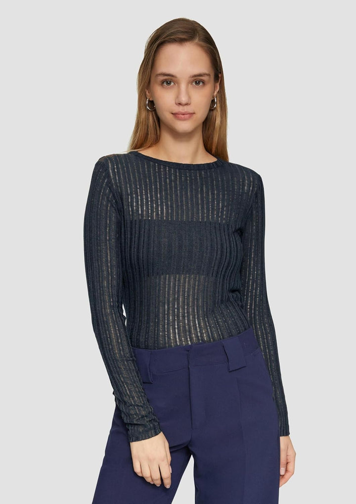 QS Leicht transparentes Longsleeve mit Strukturmuster XXL 5872_tiefblau, XXL 5872_tiefblau