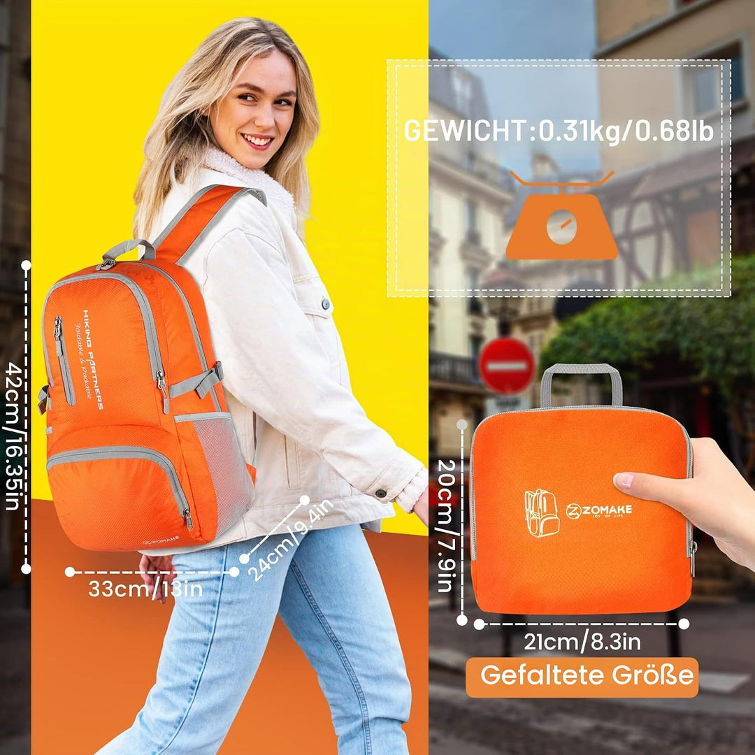 ZOMAKE Leicht Faltbarer Rucksack - Packbare Backpacks 35L,Kleiner Faltbar Rucksäcke Wanderrucksack W