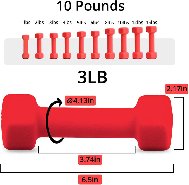 Portzon Gewichte Hanteln, 10 Farben, kompatibel mit 2 Neopren-Hanteln, 0,5–6,8 kg, rutschfest, rolls