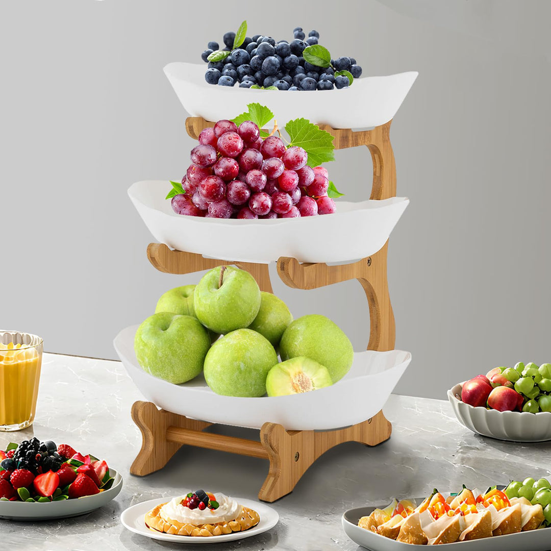 Obstschalen Obst Etagere 3 Stöckig Obstteller Oval Bambusholz Ständer Obstkorb Bambus Stand Inhaber,