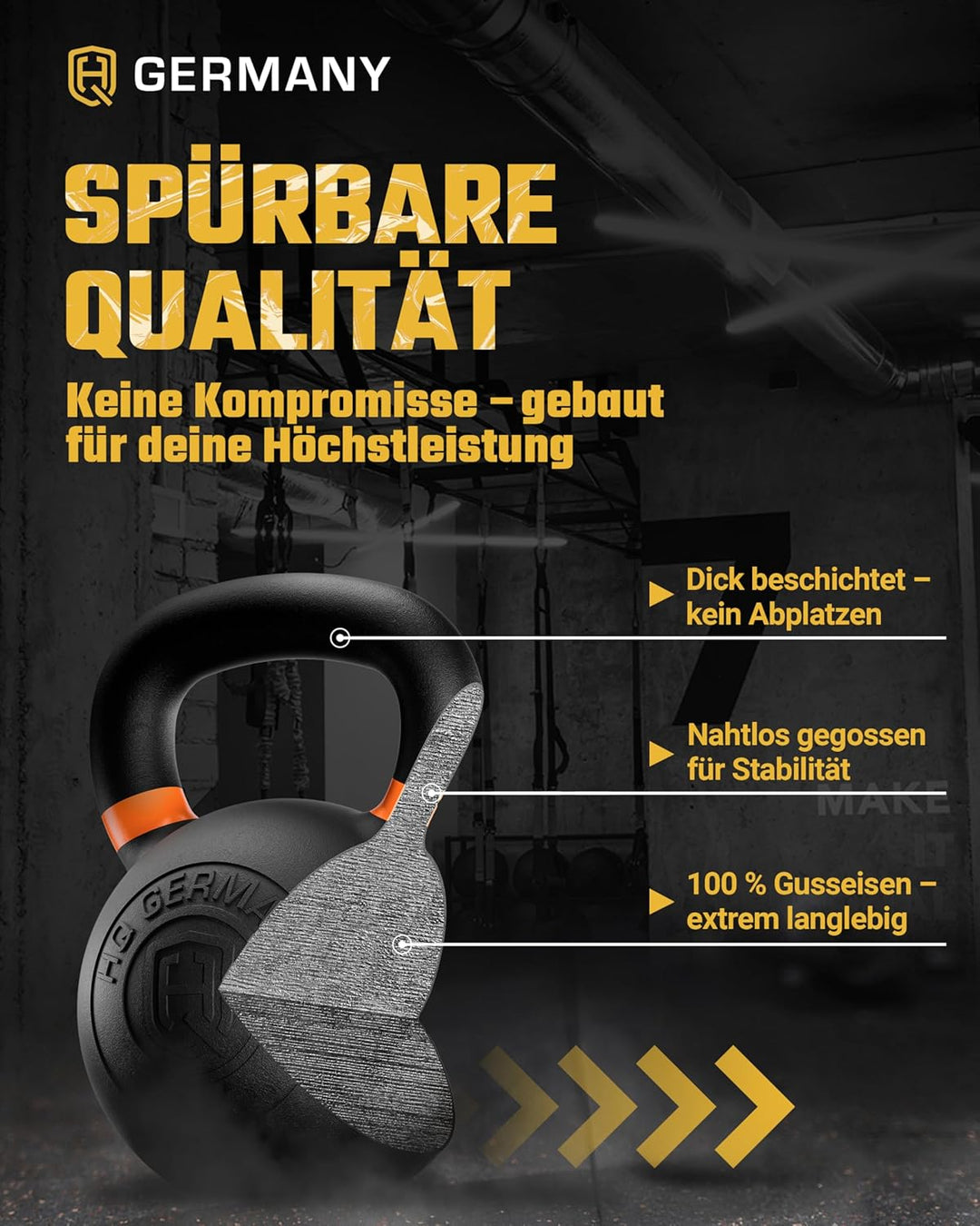 HQ Germany® Kettlebell Powdercoat [Pulverbeschichtung] - Kugelhantel 2-32kg | Vollguss ohne Schweiss