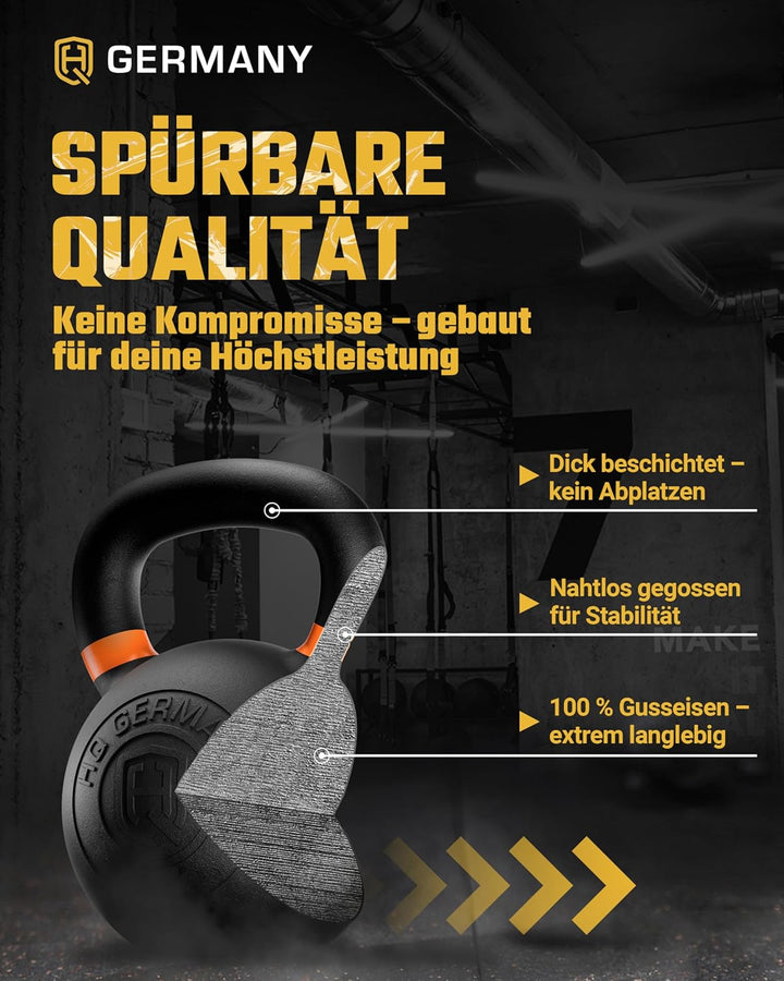 HQ Germany® Kettlebell Powdercoat [Pulverbeschichtung] - Kugelhantel 2-32kg | Vollguss ohne Schweiss