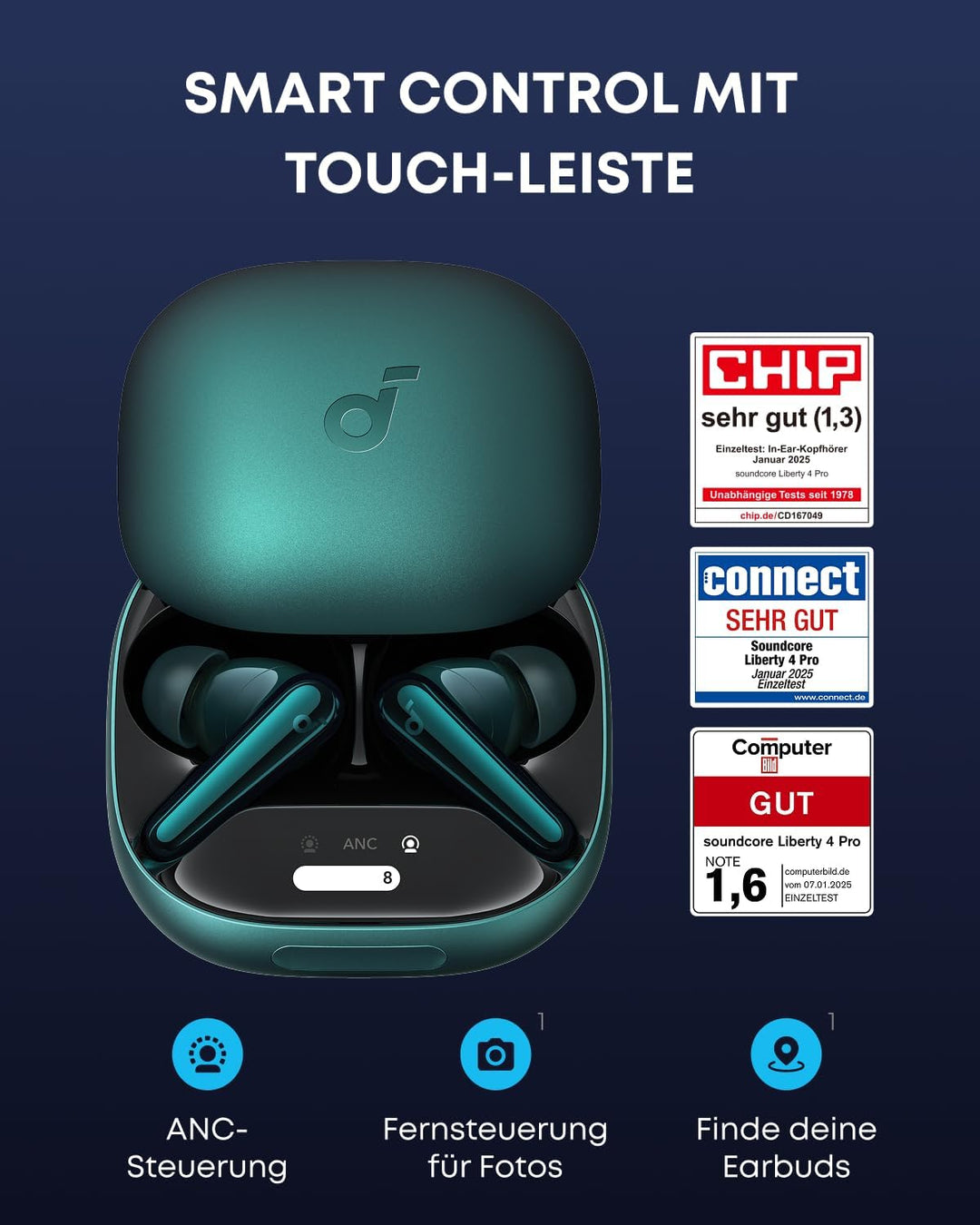 soundcore Liberty 4 Pro von Anker, Kabellose Noise Cancelling Kopfhörer, Earbuds mit 7 Sensoren, ANC