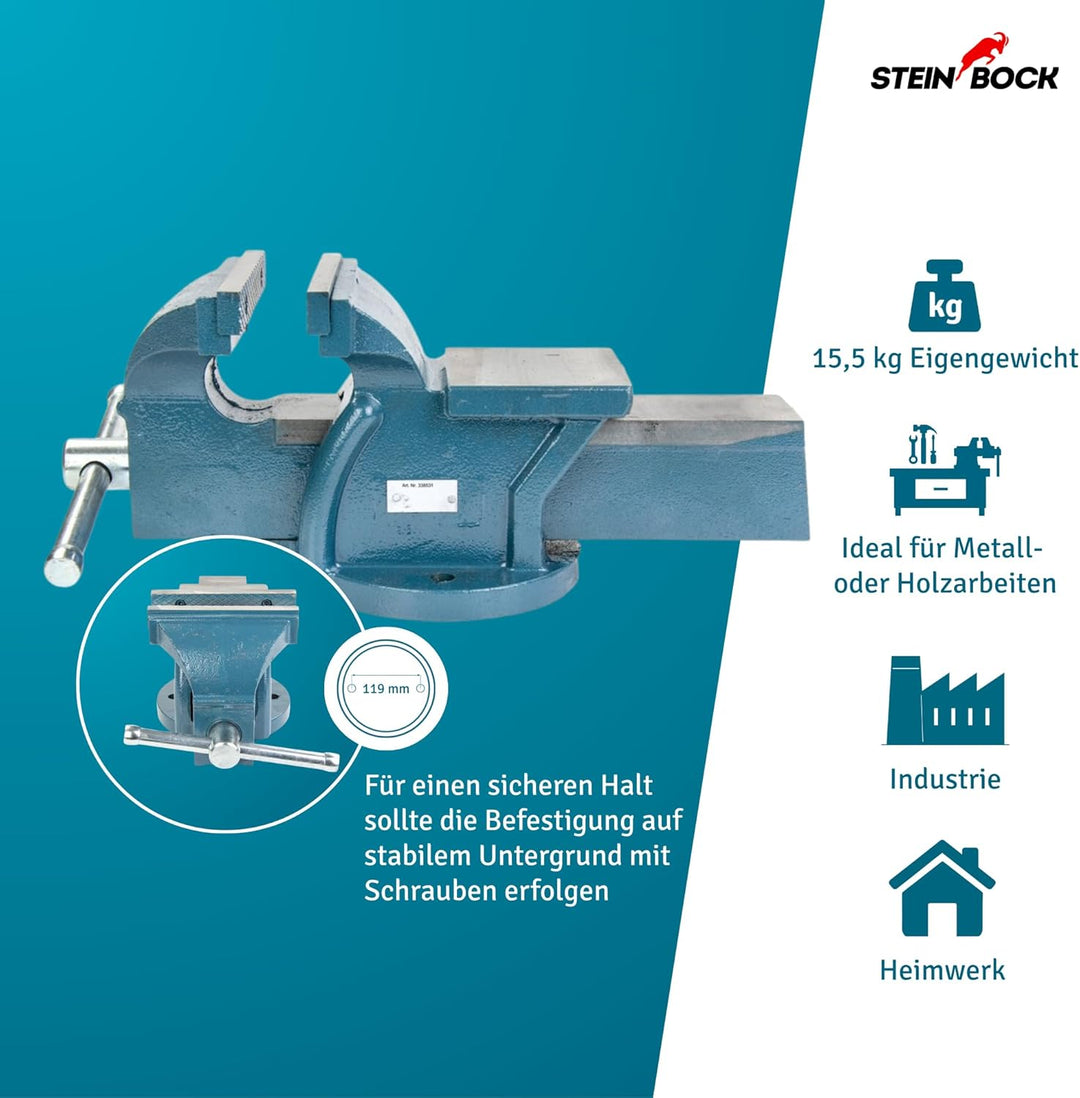 Steinbock Schraubstock | feststehend | 150 mm Backenbreite | 174 mm Höhe | 160 mm Breite | 415 mm Lä