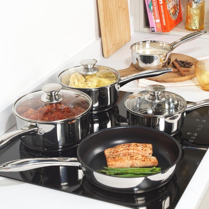 Russell Hobbs Topfsets Pfannenset 5-teilig - Antihaft-Edelstahl Kochgeschirr-Set, Bratpfanne 24cm, T