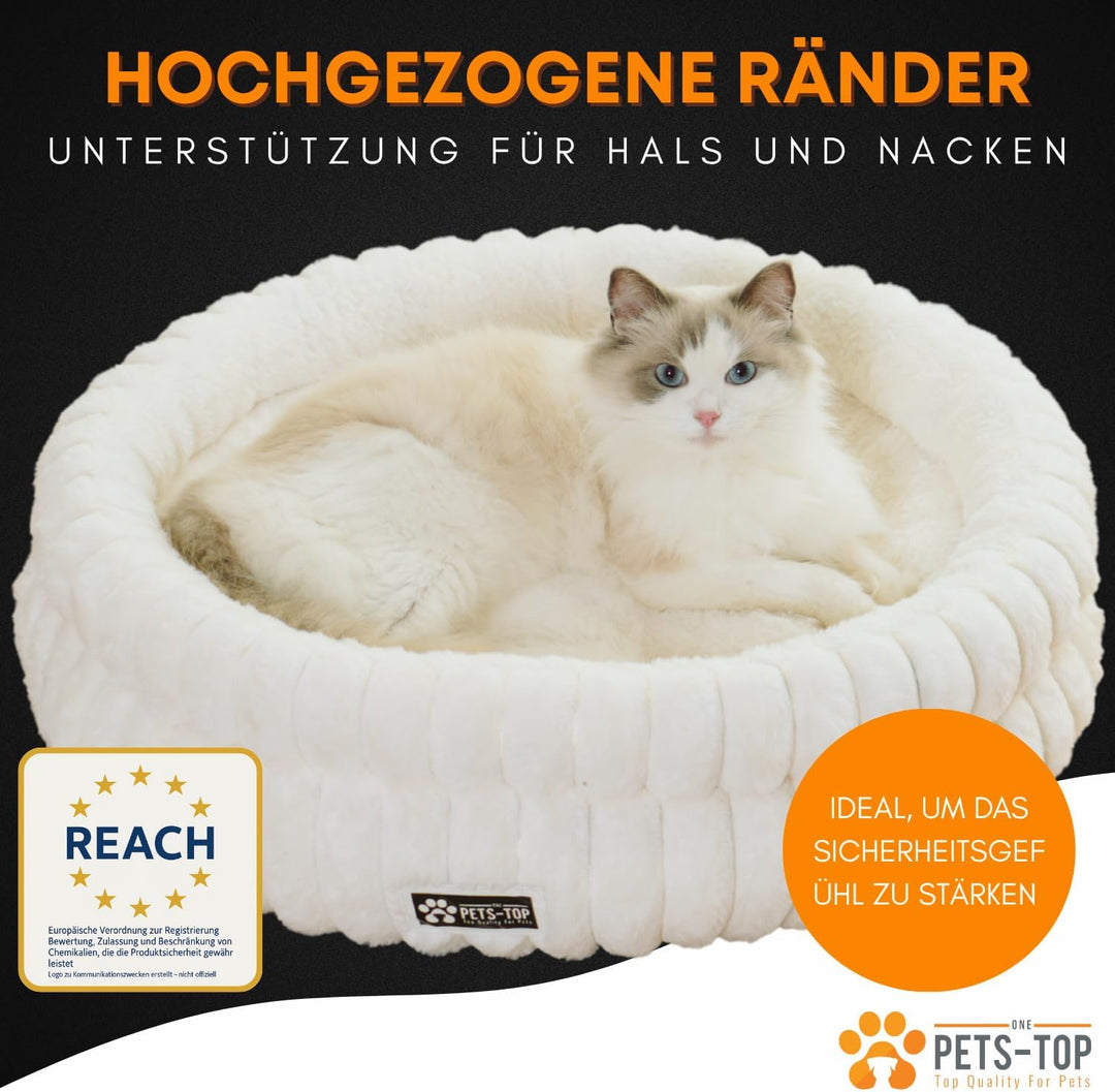 Katzenbett Flauschig – Katzenkissen Rund Weich – Cat Bed Waschbar – Schlafplatz für Katze & Kleine H