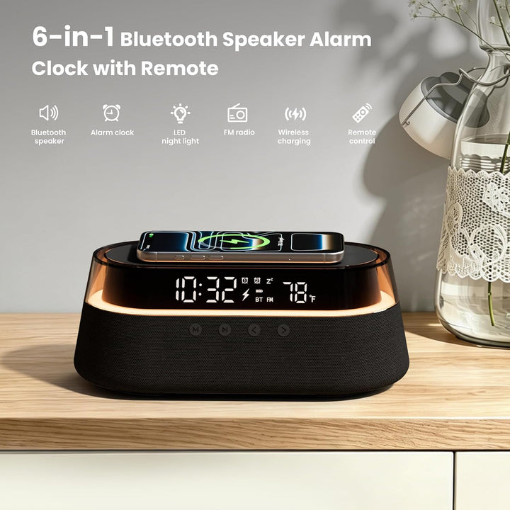 Bluetooth Lautsprecher FM Radio mit Zwei Smart Wecker mit Fernbedienung Schwarz, Schwarz