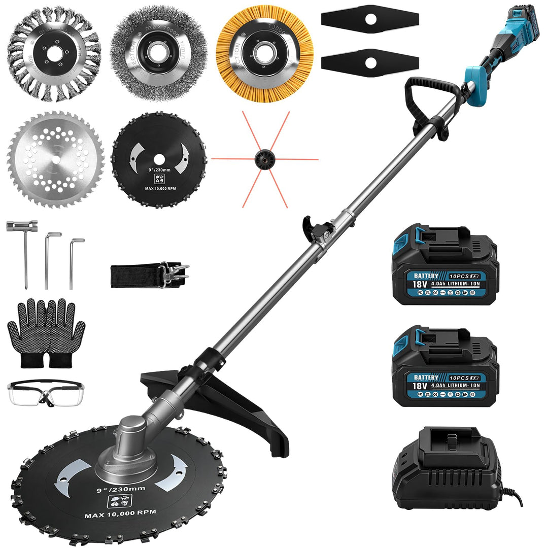 7-IN-1 1380W Akku Rasentrimmer mit 2 x 4Ah Akkus und Ladegerät | 18800 U/min Bürstenloser Akku Freis