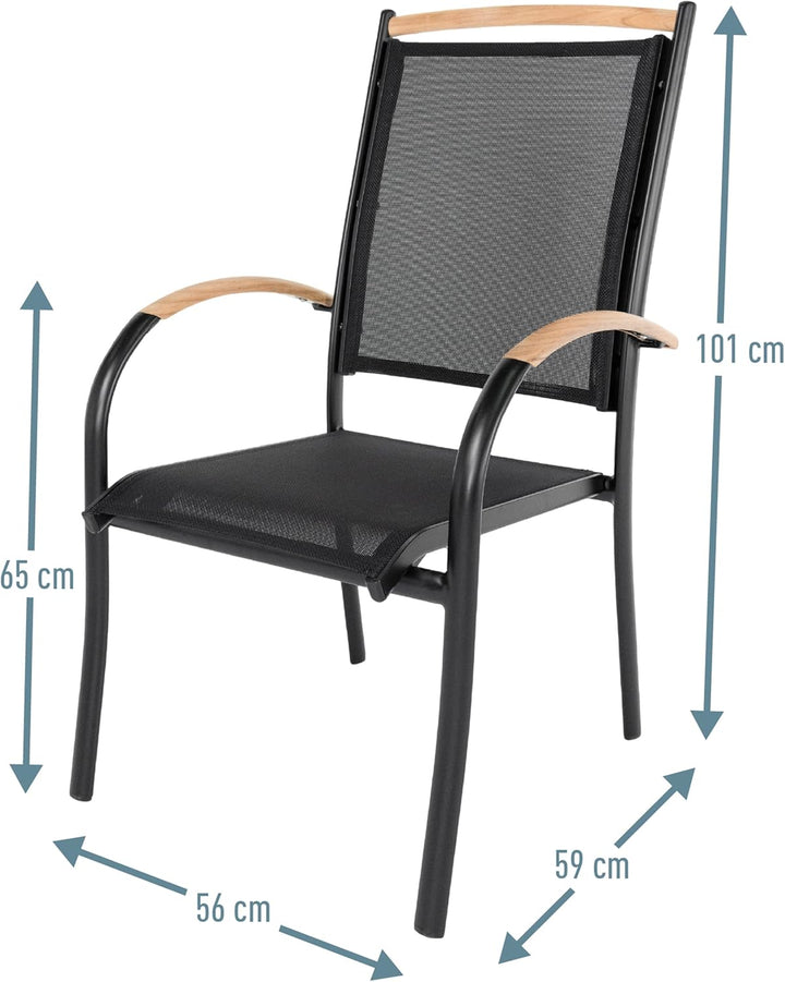 ib style - 8er Set Diplomat Stapelstuhl Schwarz | Gartenstuhlset Stapelbar | Aluminium Mehrfach gewe