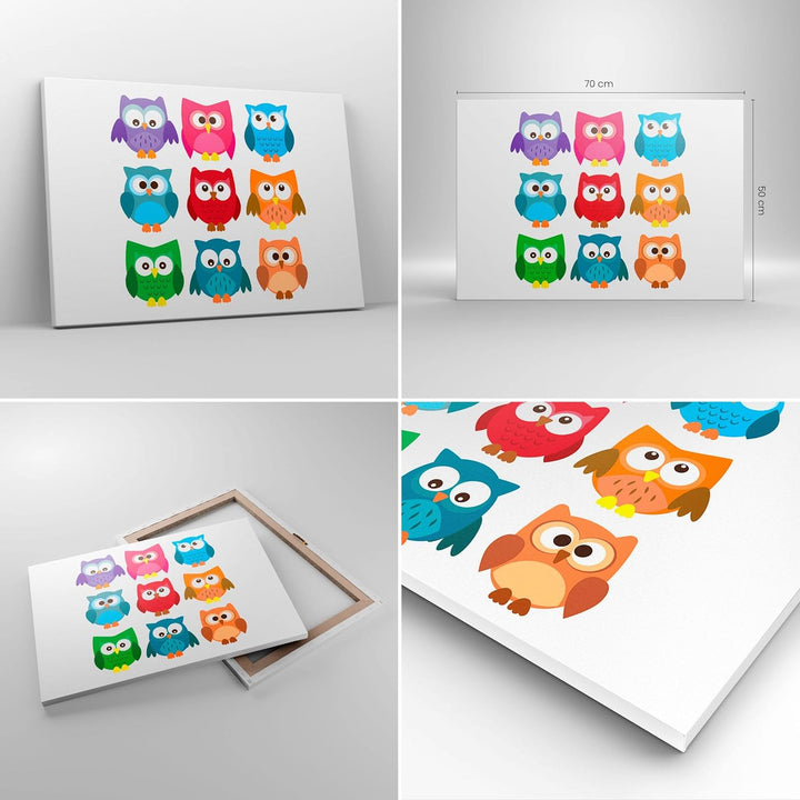 Bilder auf Leinwand Eulen Bunt Kinder Zeichnung Leinwandbild 70x50cm Wandbilder Dekoration Wohnzimme