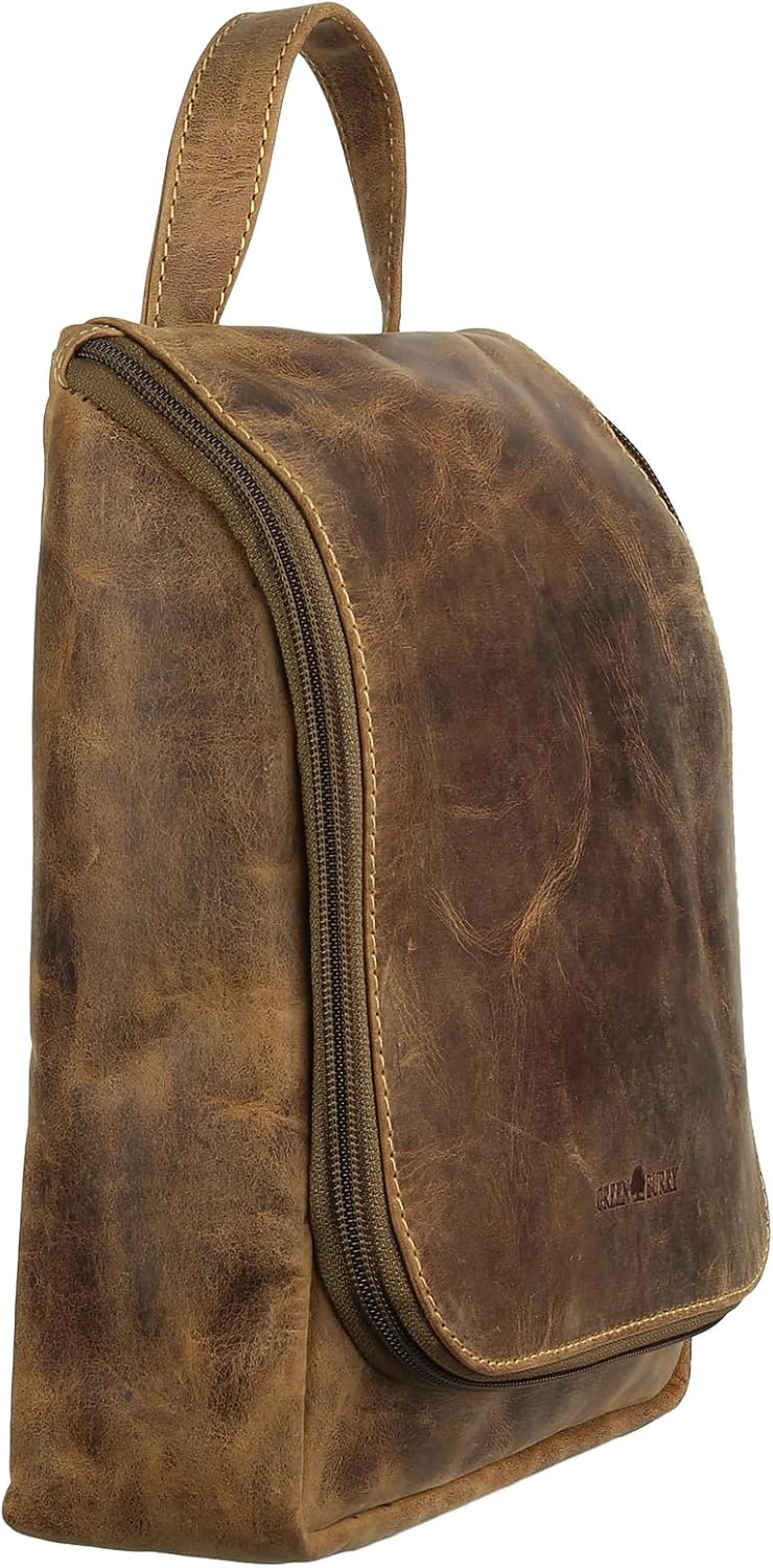 Greenburry – Vintage Kosmetiktasche Rindsleder Reisezubehör 1735-25, Braun, Einheitsgrösse, Braun, b