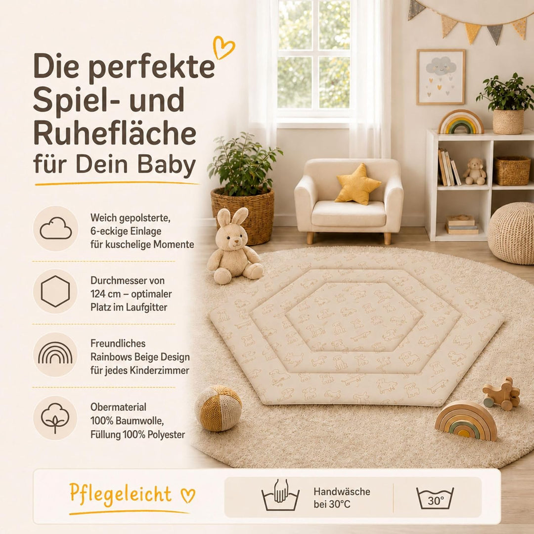 Fillikid Einlage Laufstall 6-eckig Exklusiv | Krabbeldecke Laufgitter 124 cm | Schutzeinlage Laufgit