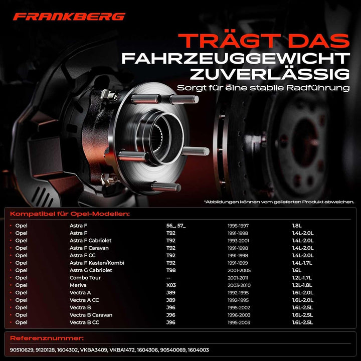 Frankberg 1x Radnabe Radlagersatz Hinterachse Kompatibel mit Astra G F48 F08 Schrägheck 1998-2009 As