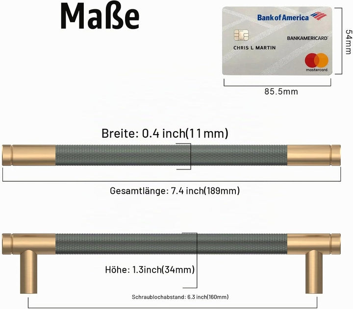 Amerdeco 10 Stück Gerändelte Schrankgriffe Goldgrau Griffe Möbel Möbelgriffe 160mm Lochabstand Türgr