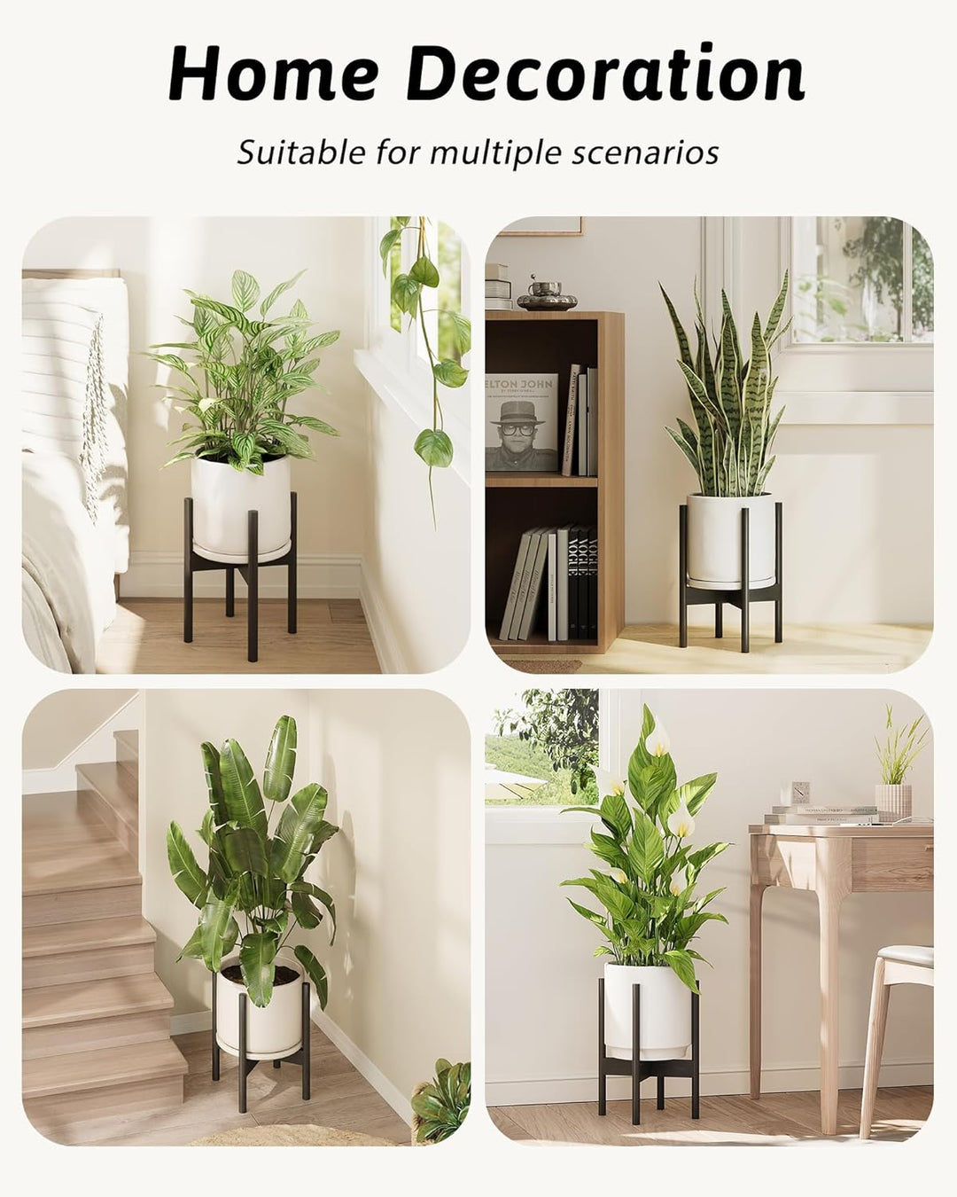 Bamworld Bambus Blumenhalter, Verstellbarer Topfständer Schwarz, Wetterfester Blumenhocker für Haus