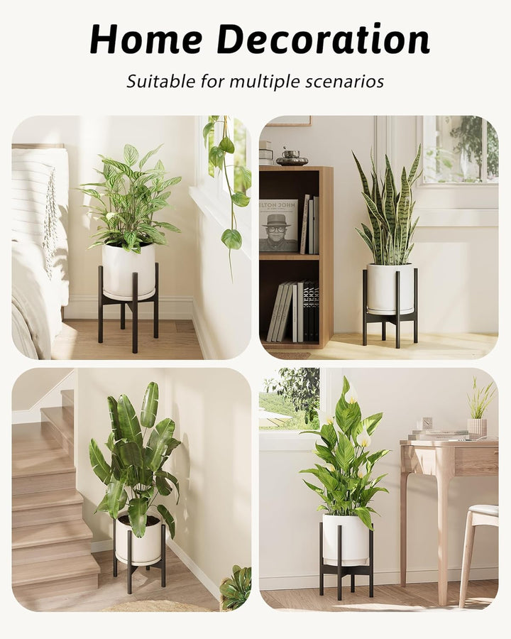 Bamworld Bambus Blumenhalter, Verstellbarer Topfständer Schwarz, Wetterfester Blumenhocker für Haus