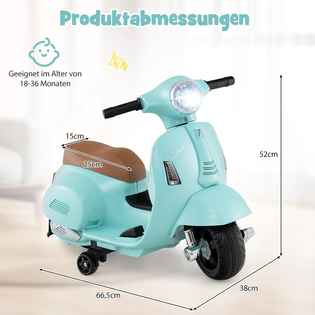 COSTWAY Kinder Motorrad Elektrisch, Vespa 6V Motorrad mit LED-Scheinwerfer &amp; Hupe, 2-2,5 km/h Elektr
