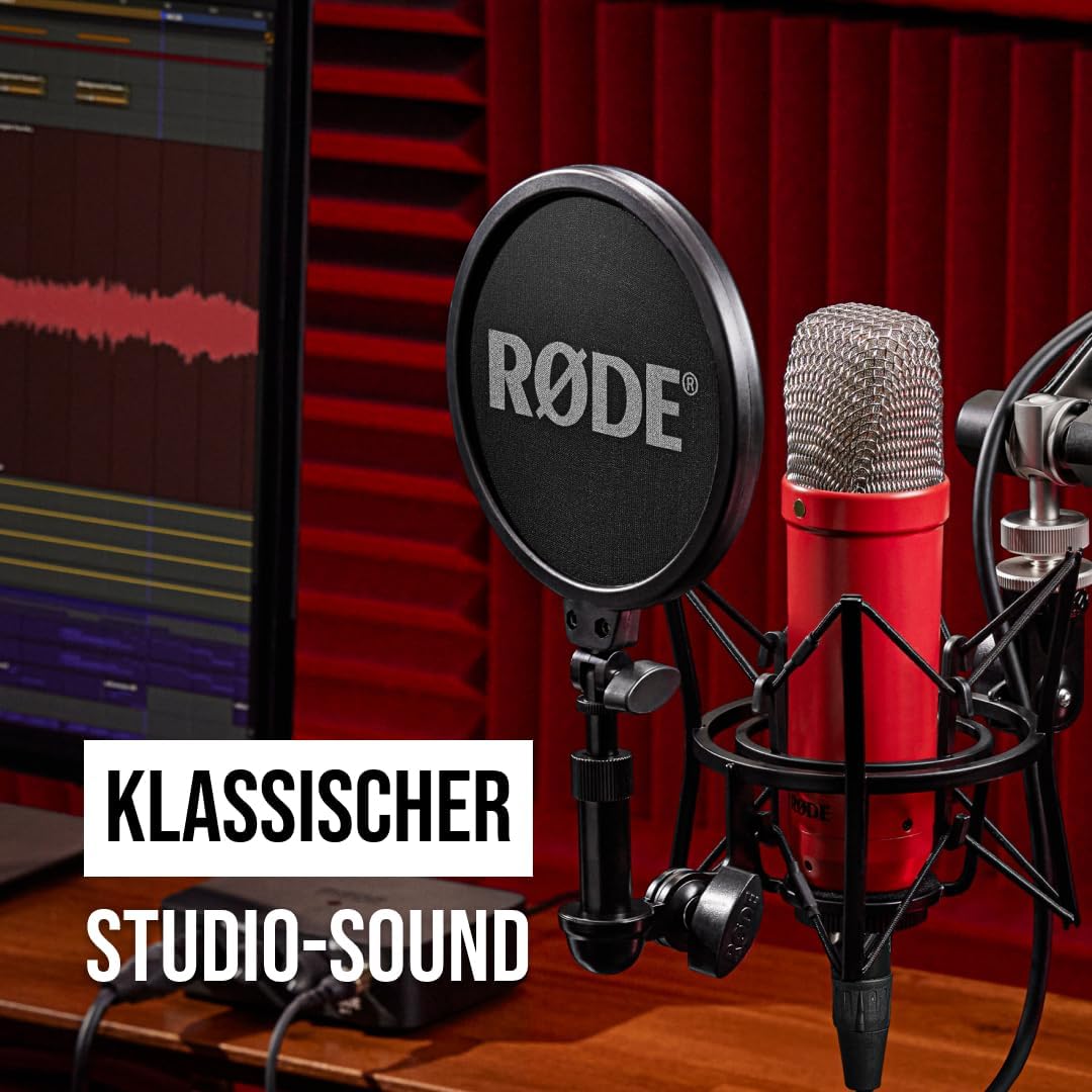 RØDE NT1 Signature Series Grossmembrankondensatormikrofon mit Schockhalterung, Popschutz und XLR-Kab