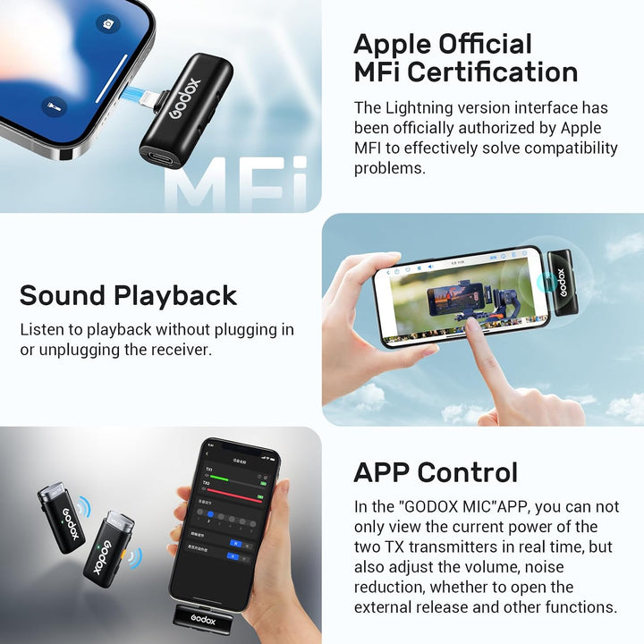 Godox WES1 Kit2 Kabelloses Lavalier-Mikrofon für iPhone/Lightning,8 Stunden Akkulaufzeit, Zweikanal-