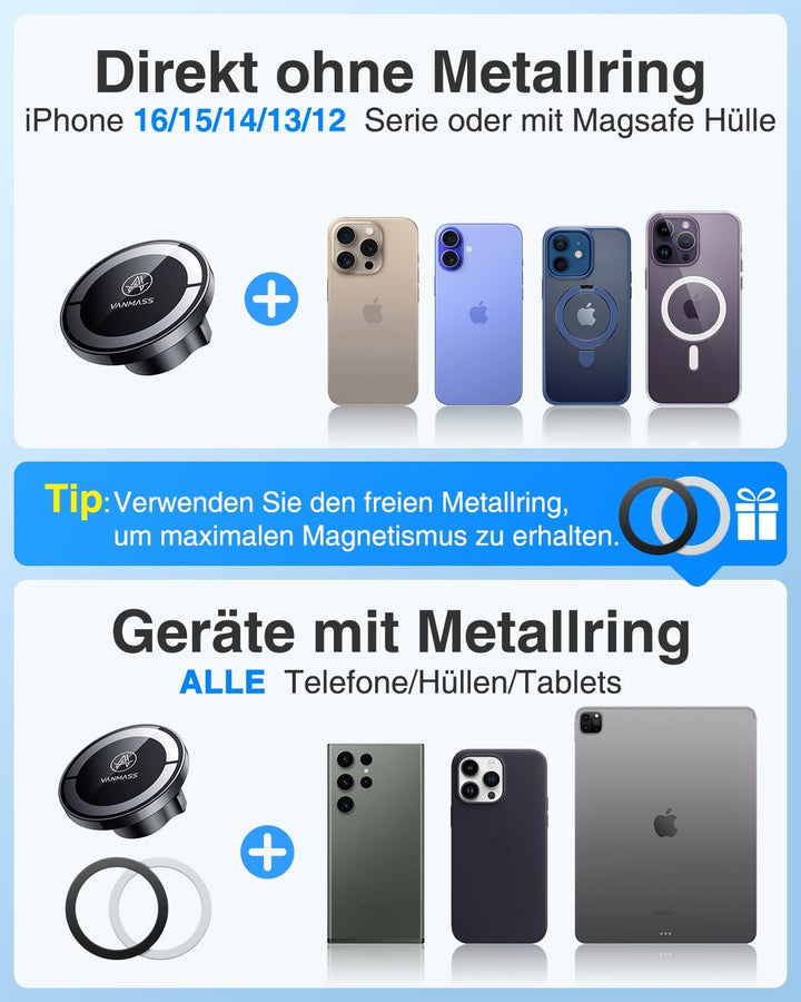VANMASS Handyhalterung Auto Magnet Kompatibel mit MagSafe Autohalterung [2023 Upgrade Stärkste Magne