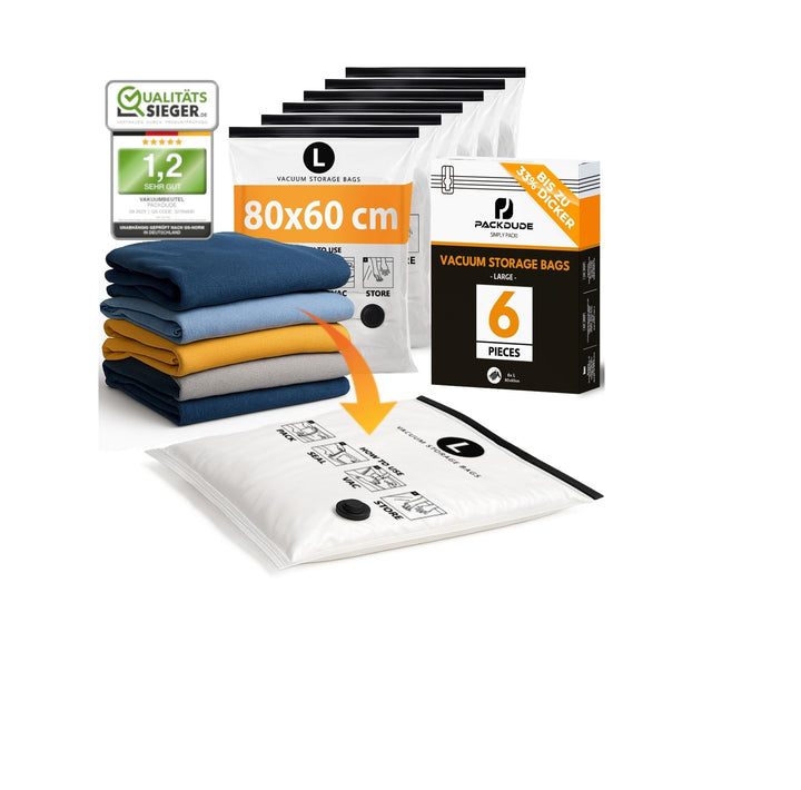 Vakuumbeutel für Kleidung I 6 STÜCK I Grösse L: 80x60cm I Vacuum Bags for Clothing I Staubsauger Vak