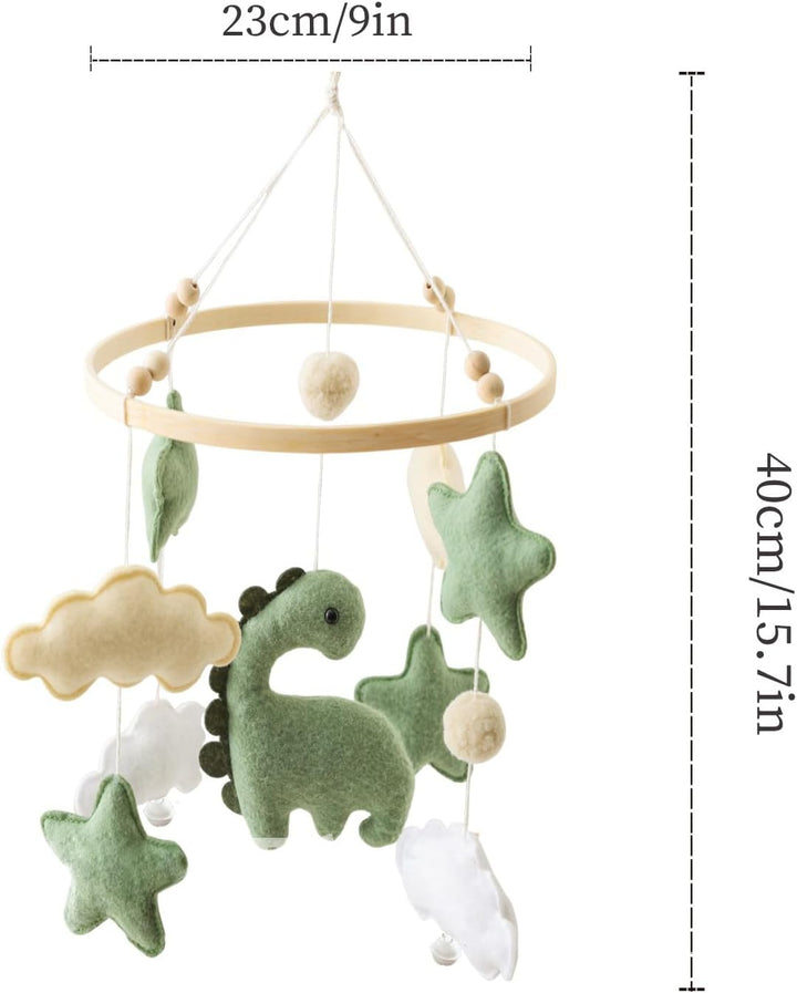 Mobile Baby Windspiele Dinosaurier mit Wolken Babybett Mobile Windspiele mit Filzbällen, Hängende Mo