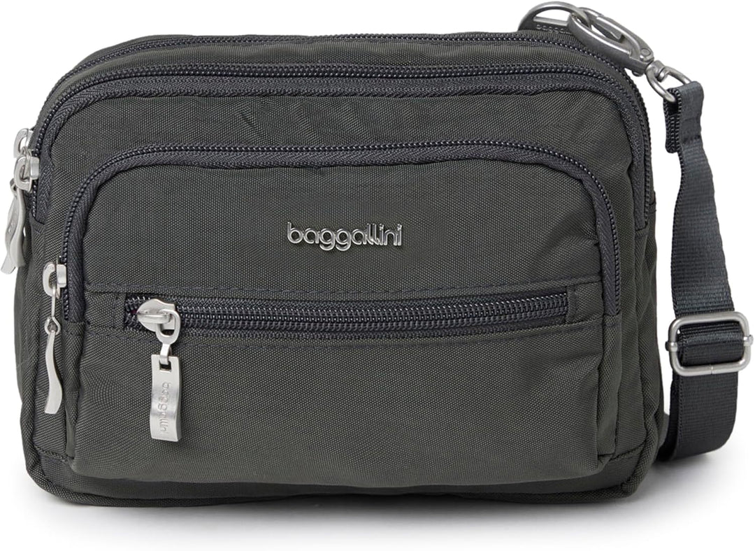 Baggallini Triple Zip Mini Sac bandoulière, Gris Charcoal, Charcoal