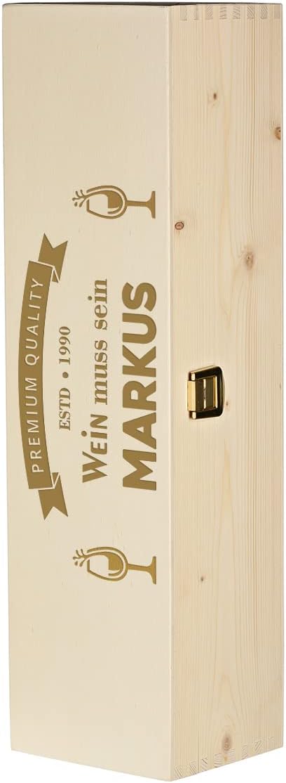 polar-effekt 2-TLG Wein Geschenkidee - mit Wunschname graviert - 700 ml Weinflasche und Kiste aus Na