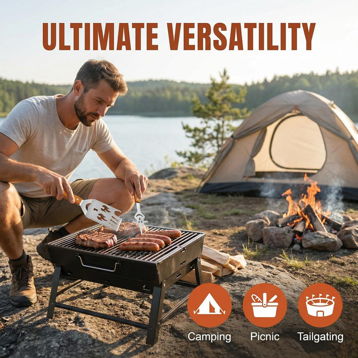 2 Stück Grillbesteck, Multifunktions Grillwerkzeug, Outdoor Grillutensilien, 8 in 1 Multifunktionale
