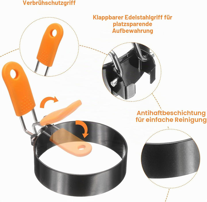 QUARKZMAN 2 Stück Runder Spiegeleiformen 15cm Form Pancakemit Silikon-Klappgrifffür Spiegeleier Sand