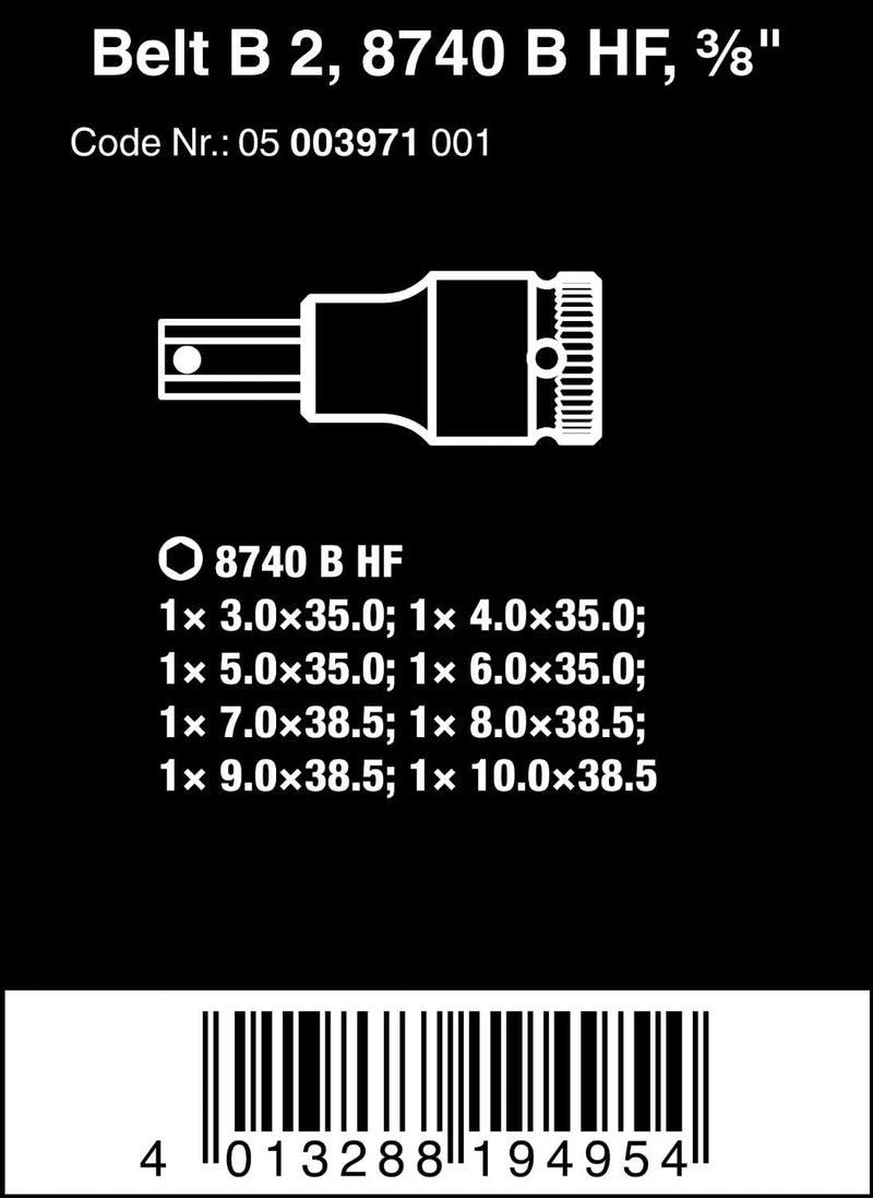 Wera 05003971001 Zyklop Innensechskant Bitnuss-Satz Belt B 2 mit Haltefunktion, 3/8“-Antrieb, 8-teil