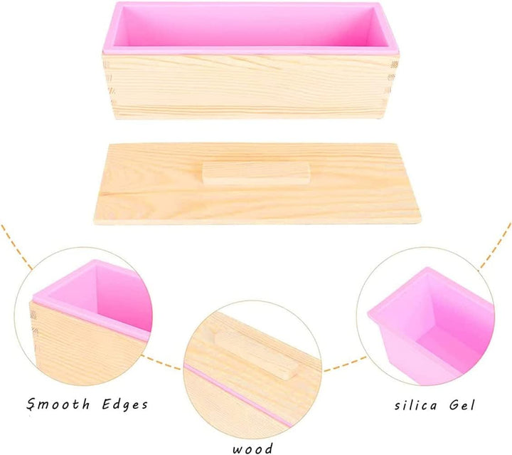 Seifenformen Silikon, 900ML DIY Seifen Silikonform Set, Seifenform mit Holzbox und Deckel, perfektes