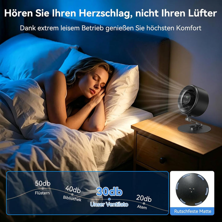 LivElect USB Ventilator, Akku Leiser Tischventilator, LED-Display, 5-Stufen | Sehr leise Turbo-Venti