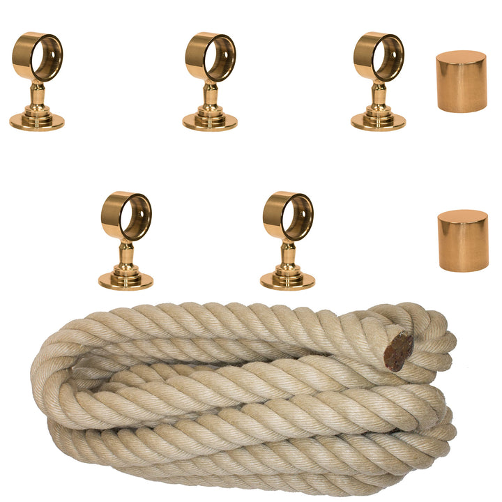 Handlaufseil Set 30mm - bestehend aus 2 Endkappen 5 Seilträger Messing glänzend und 5m "Nature Touch