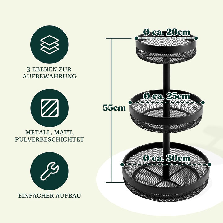 Obst Etagere Obstetagere/Brotkorb, Obstkorb Etagere aus Metall, 3-stöckige | Elegante Runde Obstscha