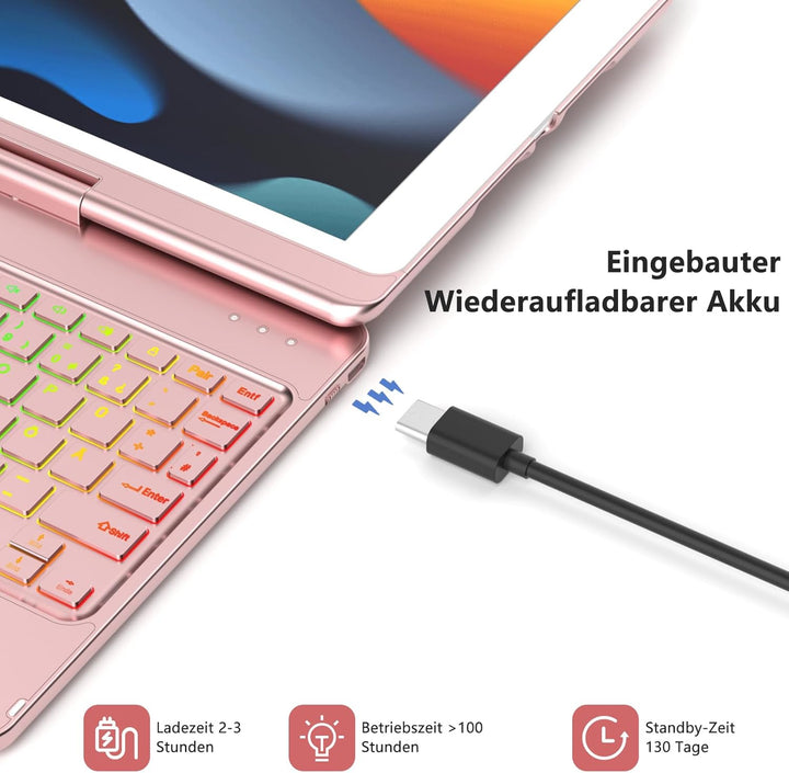 Tastatur Hülle für iPad 10.2 Zoll 9/8/7 Generation 2021/2020/2019, 360° Drehbare Touchpad Tastatur m